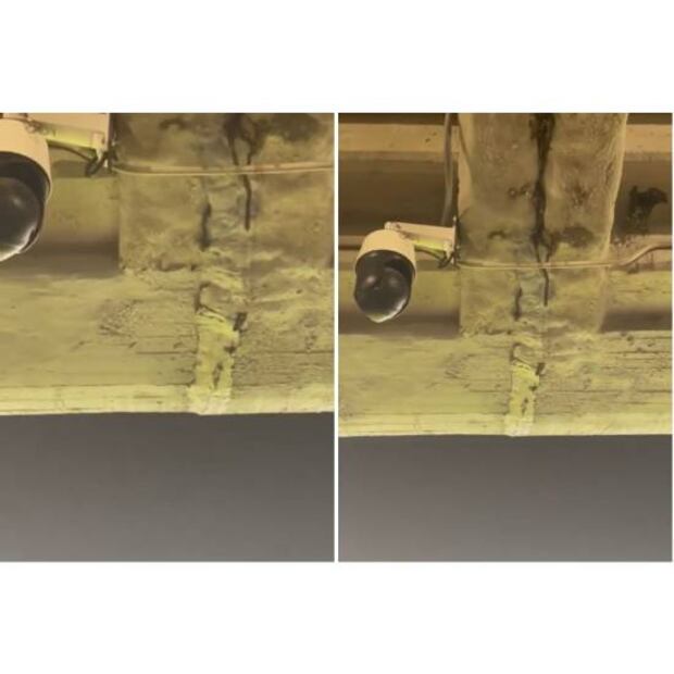 En varias partes de La Bombonera sólo han tapado las grietas. Foto: Especial