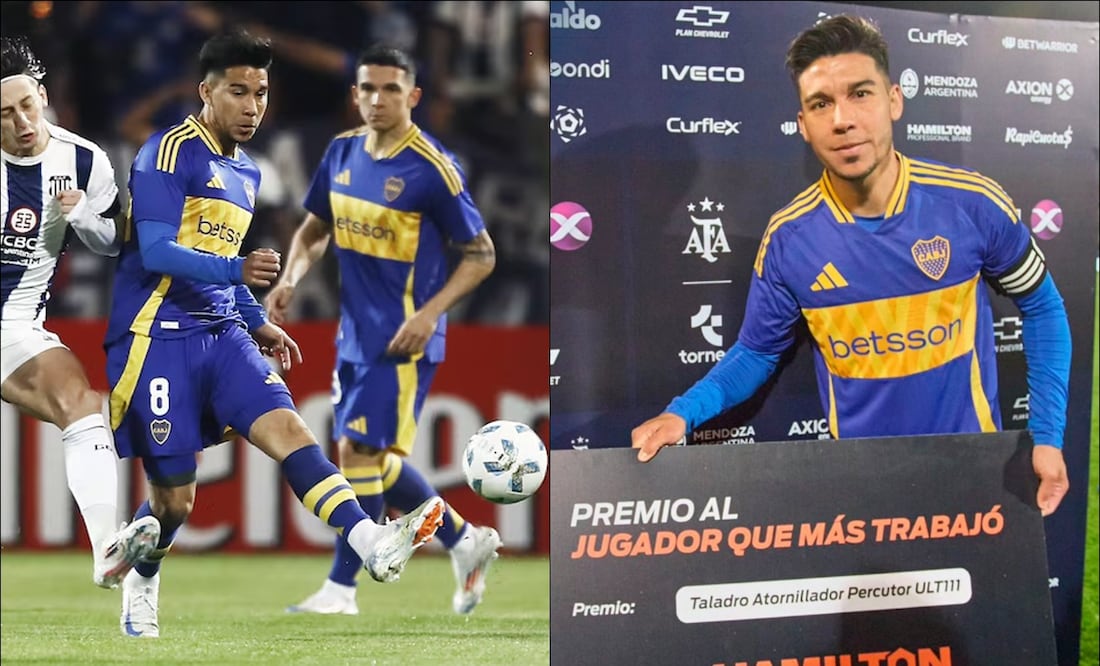 Pol Fernández presume su premio tras el partido ante Talleres. FOTOS: Especiales
