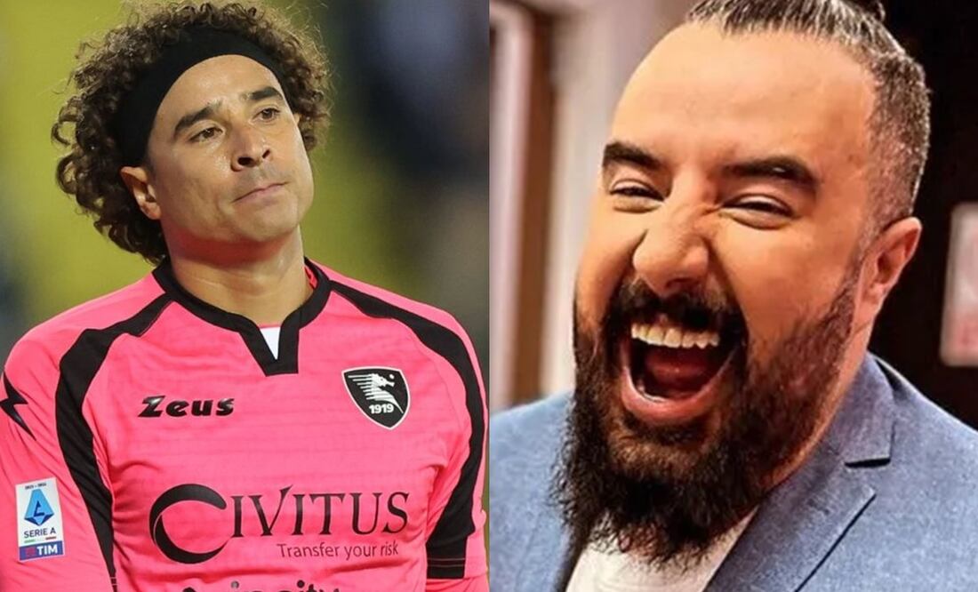 Guillermo Ochoa molesto con la Salernitana y Álvaro Morales riendo en ESPN / FOTO: AFP y Captura