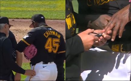 ¡Increíble! Se juntan en el montículo para hacerle el manicure a Aroldis Chapman en pleno juego
