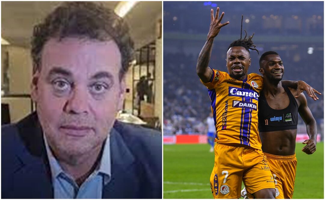 David Faitelson en un programa y jugadores del San Luis festejando ante Rayados / FOTOS: Captura e Imago7