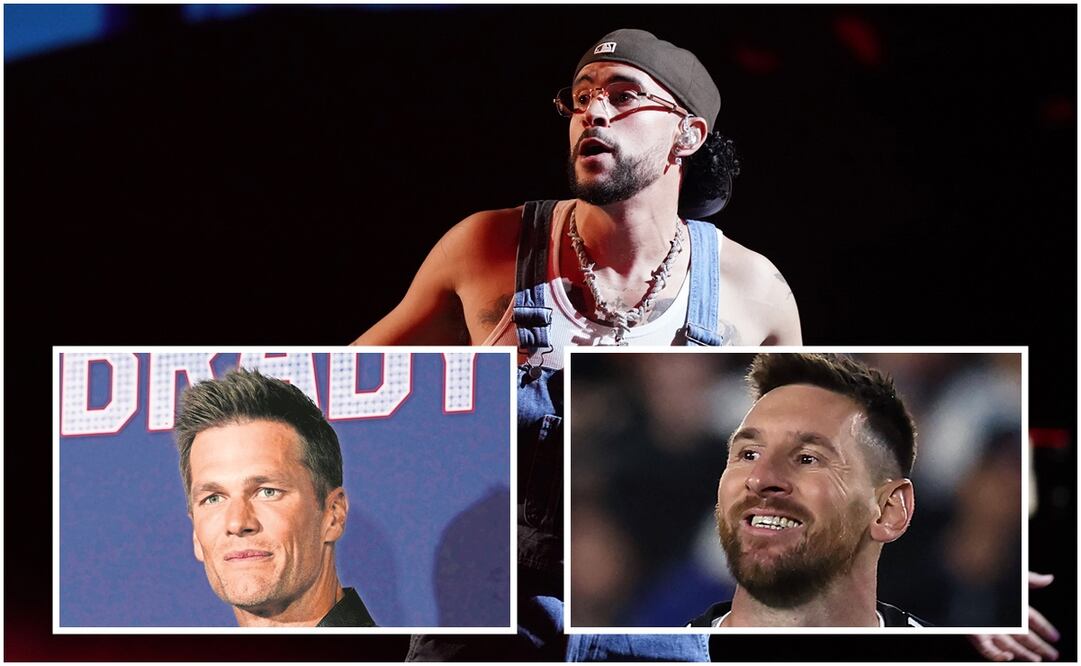 Bad Bunny, Tom Brady y Leonel Messi / FOTO: AP y AFP
