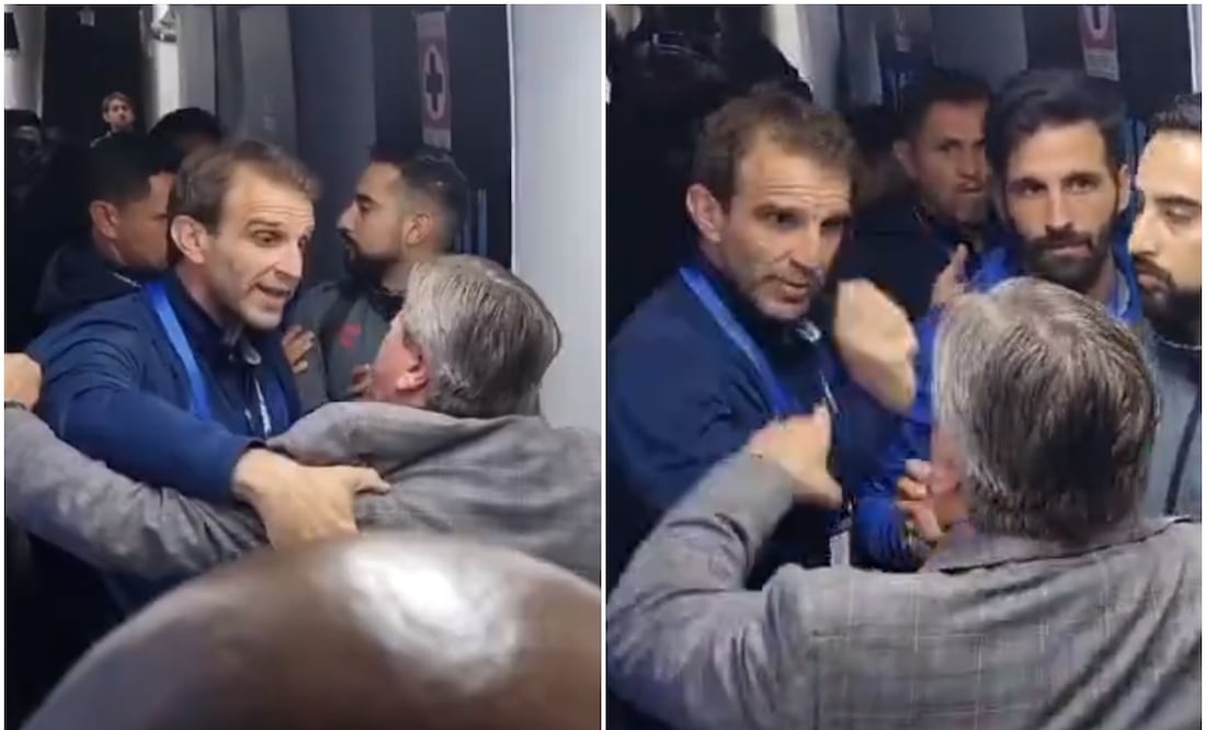 Iván Alonso y Miguel Herrera empujándose en el Estadio Azul / FOTOS: Captura