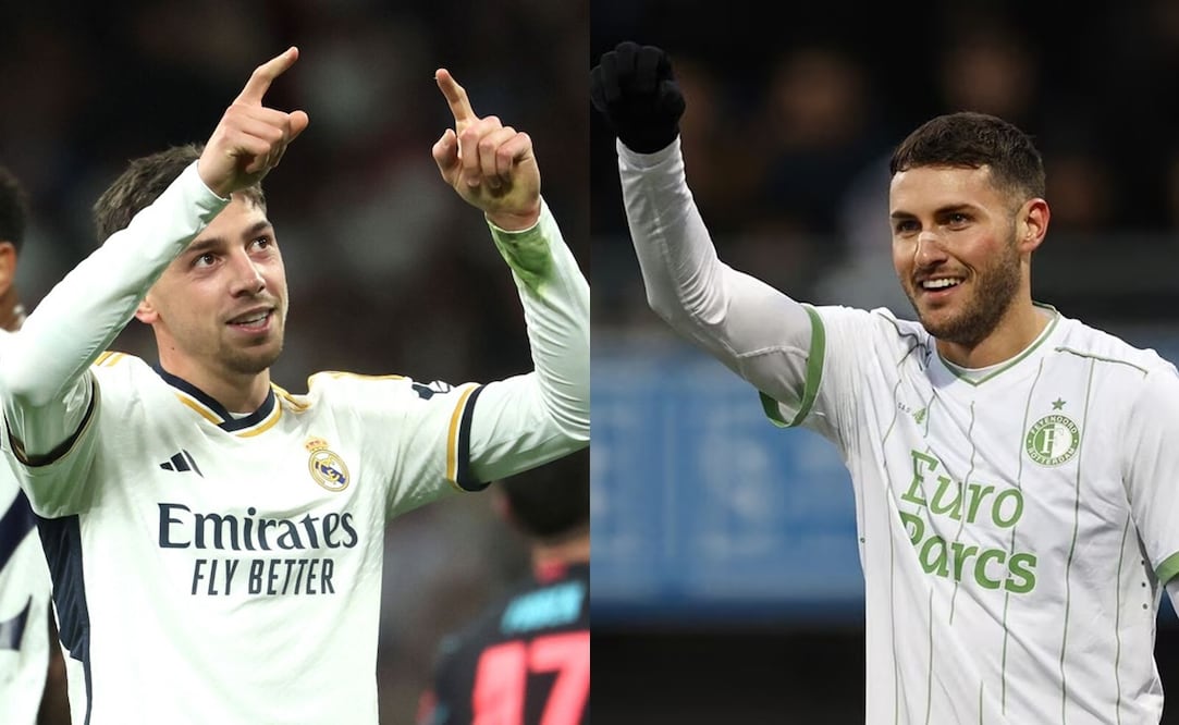 Federico Valverde con Real Madrid ante Manchester City y Santiago Giménez con Feyenoord / FOTOS: AFP