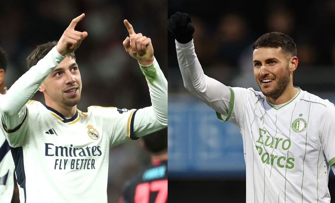 Federico Valverde con Real Madrid ante Manchester City y Santiago Giménez con Feyenoord / FOTOS: AFP