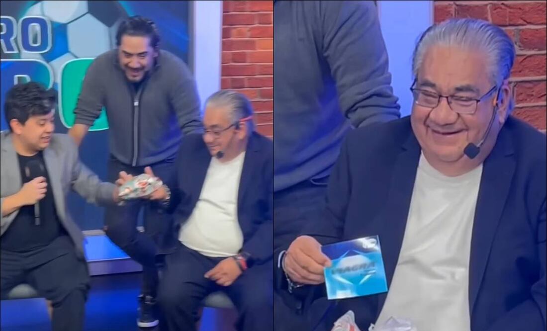 Raúl Sarmiento recibió un peculiar regalo de intercambio en el programa Puro Futbol. FOTO: Capturas