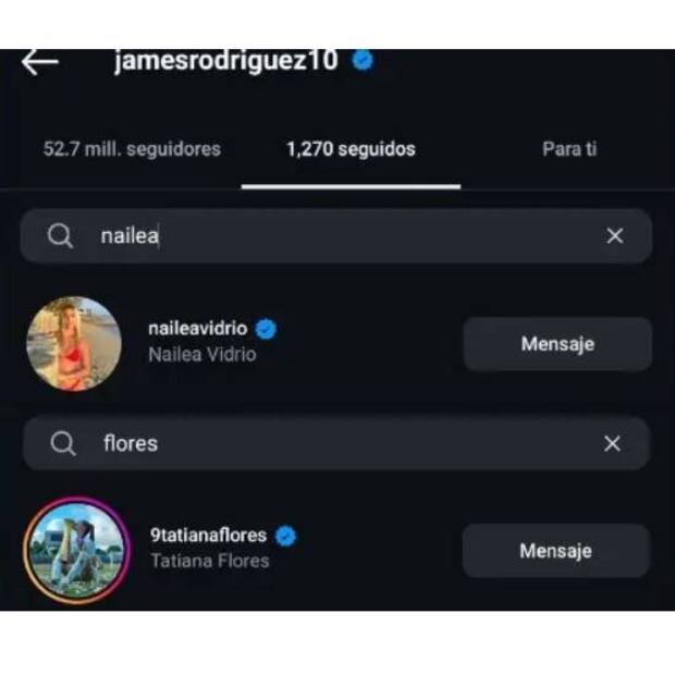 James Rodríguez comenzó a seguir en Instagram a Tatiana Flores y Nailea Vidrio. Foto: Especial