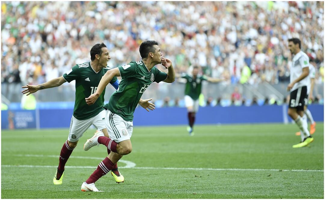 Hirving Lozano festejando ante Alemania en 2018 / FOTO: Imago7