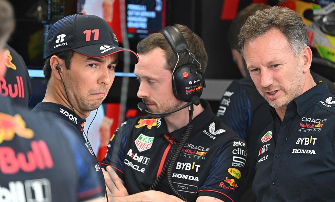 Checo Pérez y Christian Horner - Foto: AFP