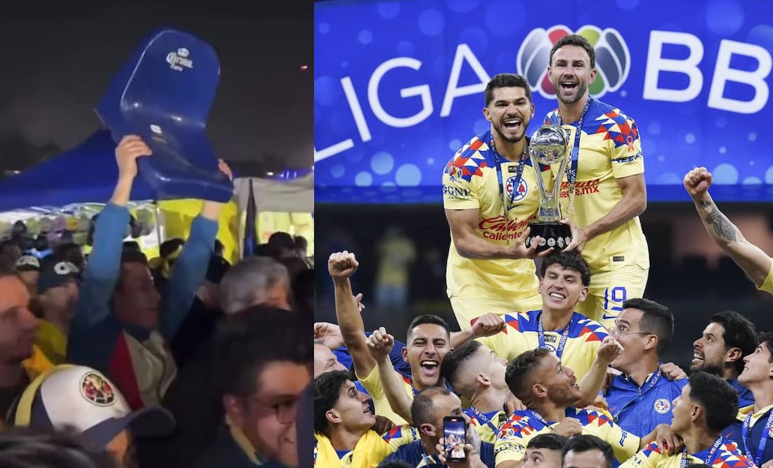 Un fanático del América se llevó la butaca del Estadio Azteca donde vio la corona 14. Foto: Especial