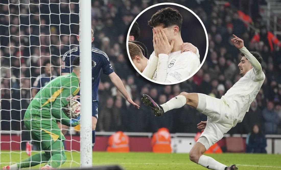 Kai Havertz falla una ocasión clara de gol en el partido ante el Manchester United por la FA Cup. FOTOS: AP