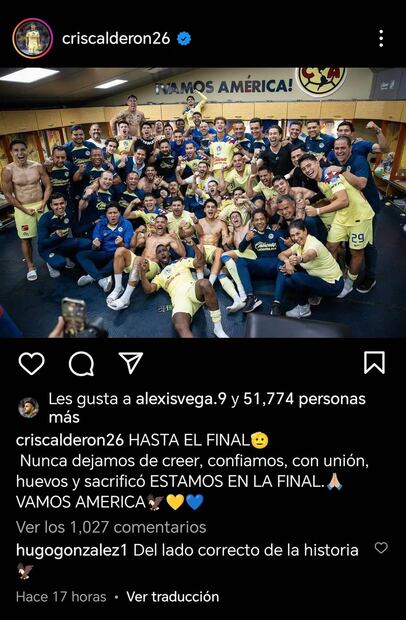 Alexis Vega le dio 'like' a la publicación del Chicote Calderón. Foto: Especial