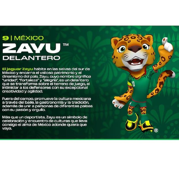 Zayu, juega como delantero y es capitán de las mascotas del Mundial 2026. FOTO: FIFA