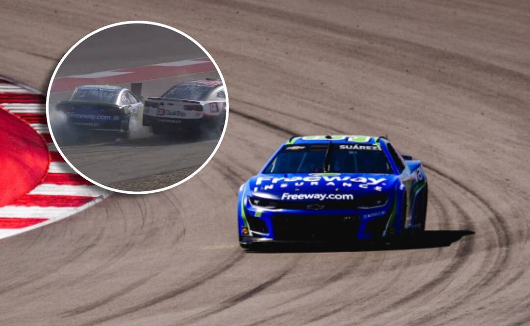 Daniel Suárez impactó su auto con el de Connor Zilisch en la vuelta 51. FOTO: @NASCAR
