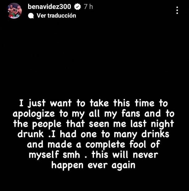 Así ofreció disculpas David Benavidez en sus redes sociales. FOTO: Instagram @benavidez300