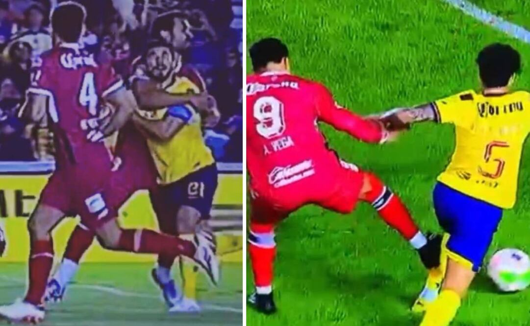 Luan García cometió un posible penalti a Henry Martín; Alexis Vega planchó a Kevin Álvarez y merecía la roja. Foto: Especial