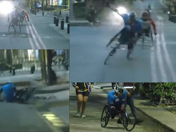Paratleta sufre aparatoso accidente en silla de ruedas por una coladera en el Maratón de la CDMX