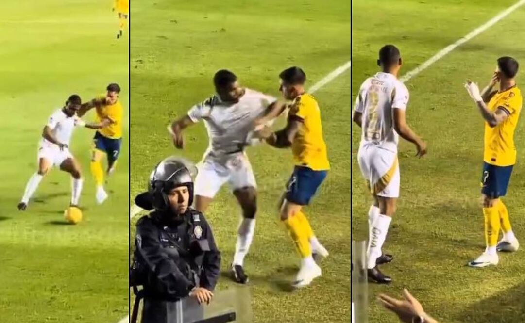 Joaquim Pereira intenta dar un codazo en el rostro a Brian Rodríguez. FOTOS: Capturas