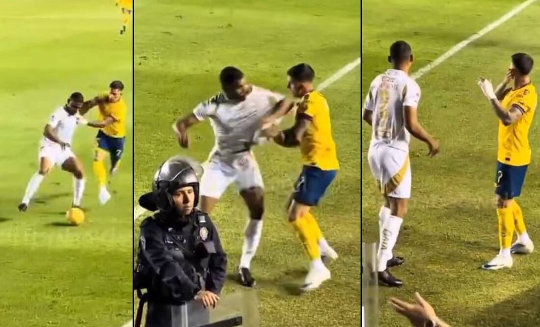 Joaquim Pereira intenta dar un codazo en el rostro a Brian Rodríguez. FOTOS: Capturas