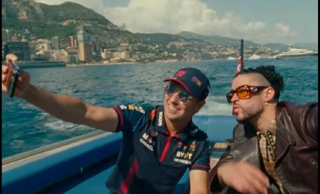 Checo Pérez aparece en el video de la canción de Bad Bunny 'Mónaco'. Foto: Especial