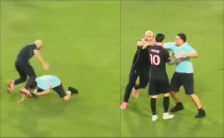 El guardaespaldas de Lionel Messi fue tacleado por un aficionado que invadió el terreno de juego