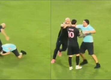 El guardaespaldas de Lionel Messi fue tacleado por un aficionado que invadió el terreno de juego
