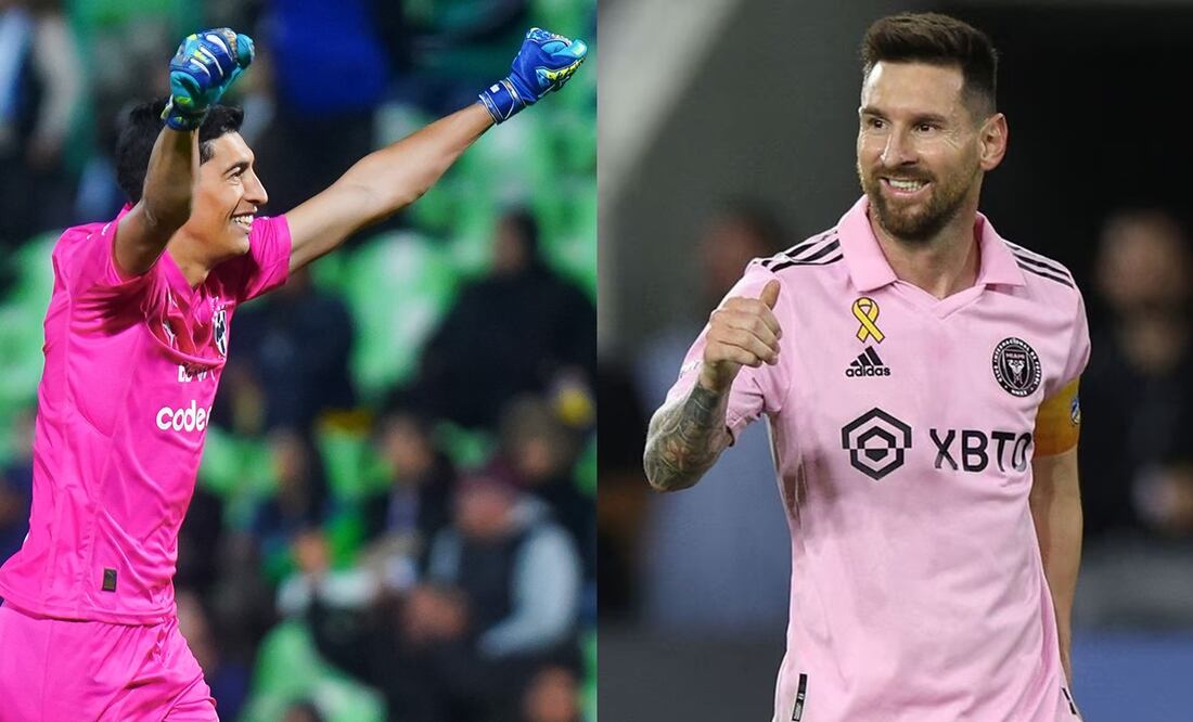 Esteban Andrada festejando con Rayados y Lionel Messi con el Inter de Miami / FOTOS: Imago7 y AFP