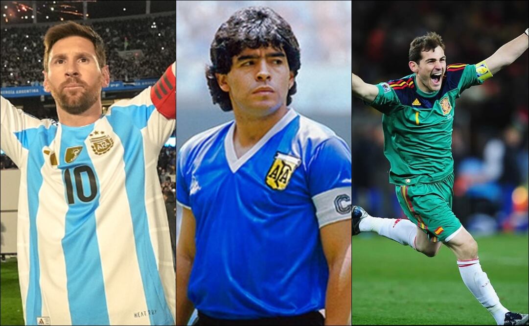 Lionel Messi, Diego Armando Maradona e Iker Casillas. FOTOS: Especiales