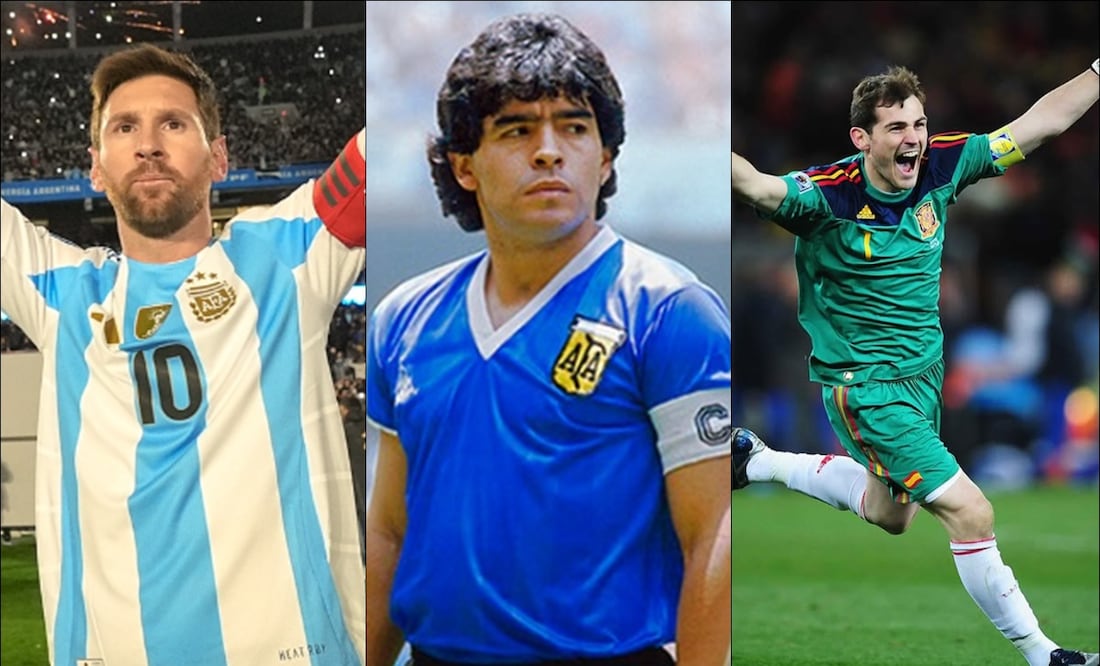 Lionel Messi, Diego Armando Maradona e Iker Casillas. FOTOS: Especiales