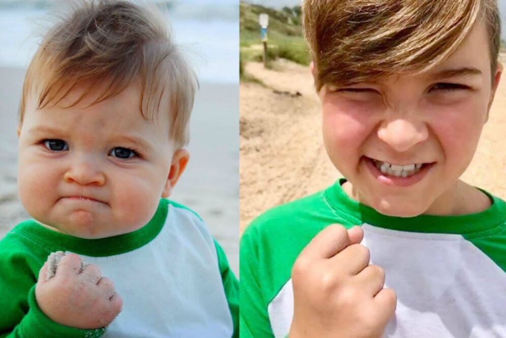 La madre de este chico creó por accidente el meme al compartir una foto de su hijo comiendo arena en 2007. A Sam le da vergüenza que lo asocien con su pasado “viral”. (Foto: Internet y FB/Sam Griner)