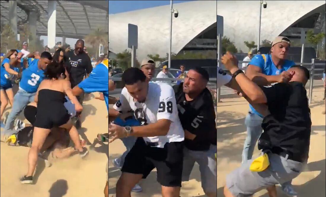 Un grupo numeroso de aficionados armaron un batalla campal afuera del SoFi Stadium. FOTOS: Capturas