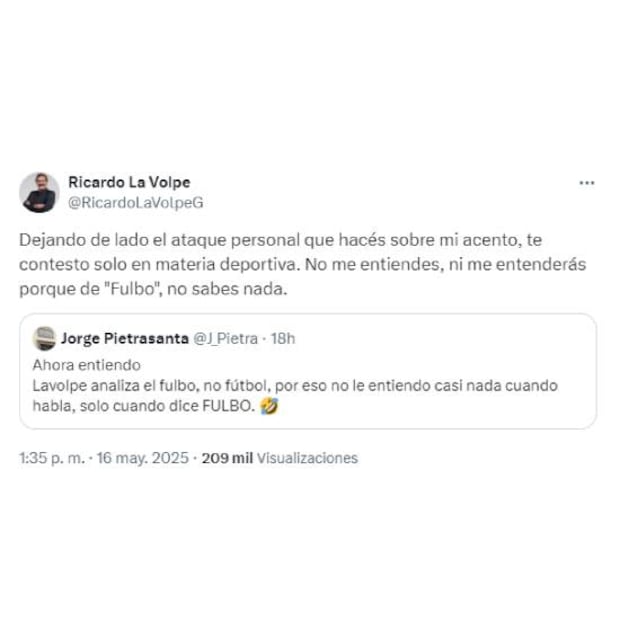 Esta fue la pelea que tuvieron Ricardo La Volpe y Jorge Pietrasanta en redes sociales. Foto: Especial
