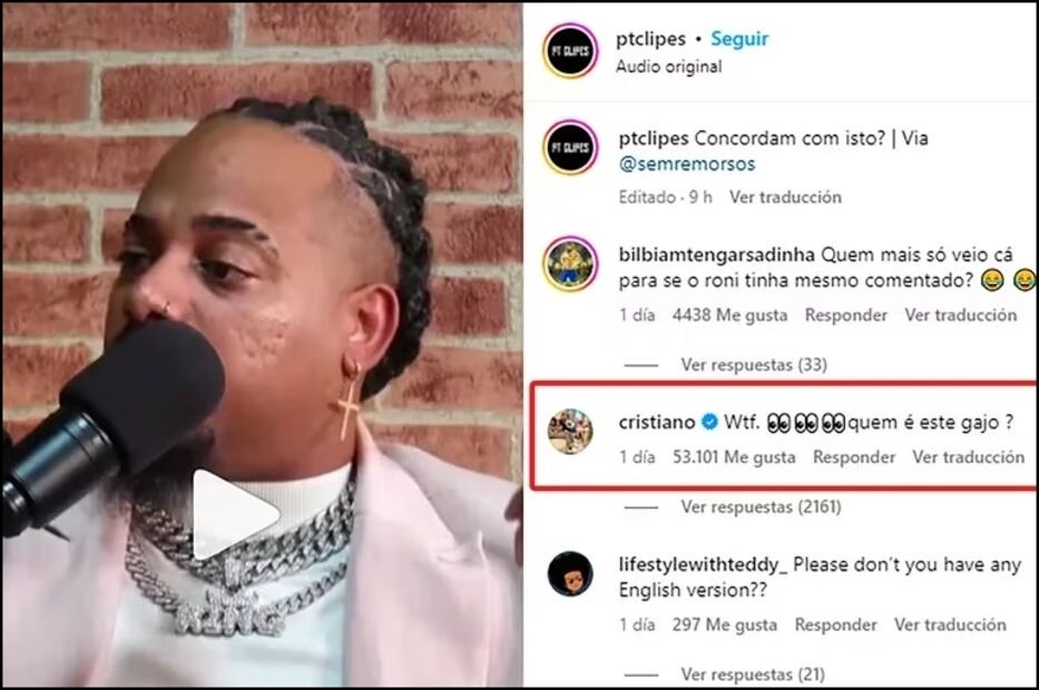 Comentario de Cristiano Ronaldo. Fuente: Captura Instagram