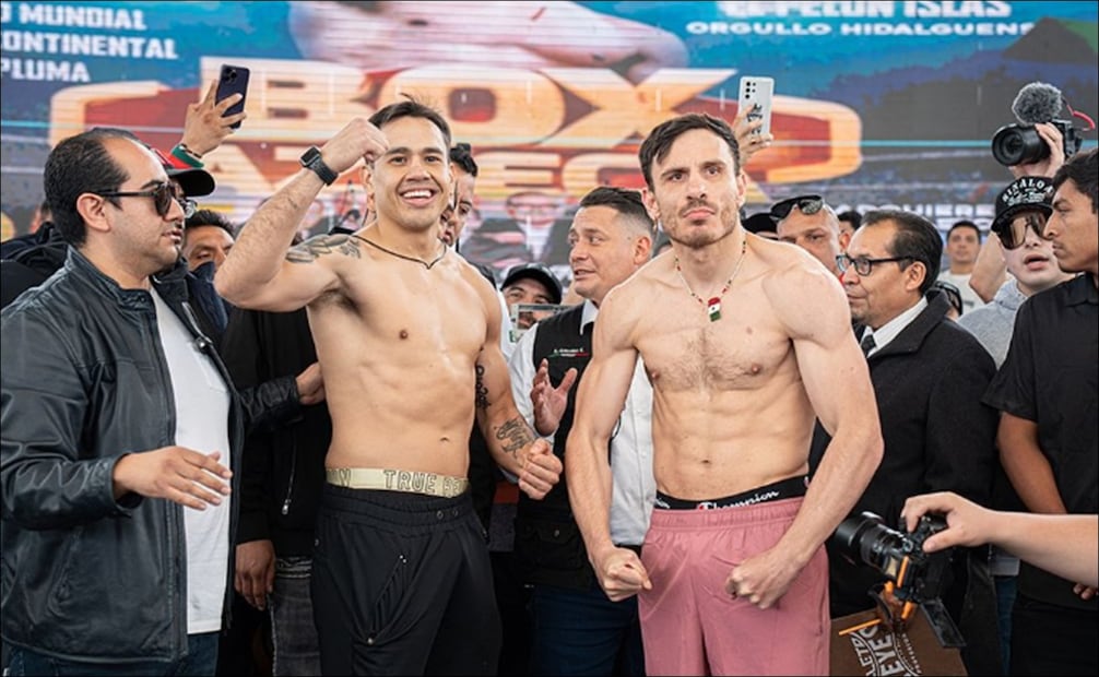 Misael Rodríguez y Omar Chávez, durante la ceremonia de pesaje previo a su pelea. FOTO: @misaelotee