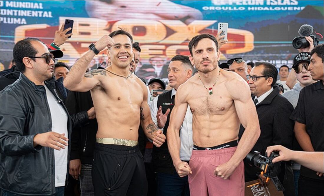 Misael Rodríguez y Omar Chávez, durante la ceremonia de pesaje previo a su pelea. FOTO: @misaelotee