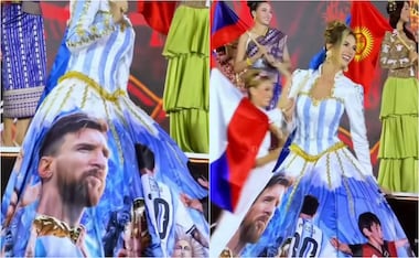 FOTO: Aspirante argentina a Miss Mundo 2026 roba miradas con vestido de Lionel Messi - ESPECIAL