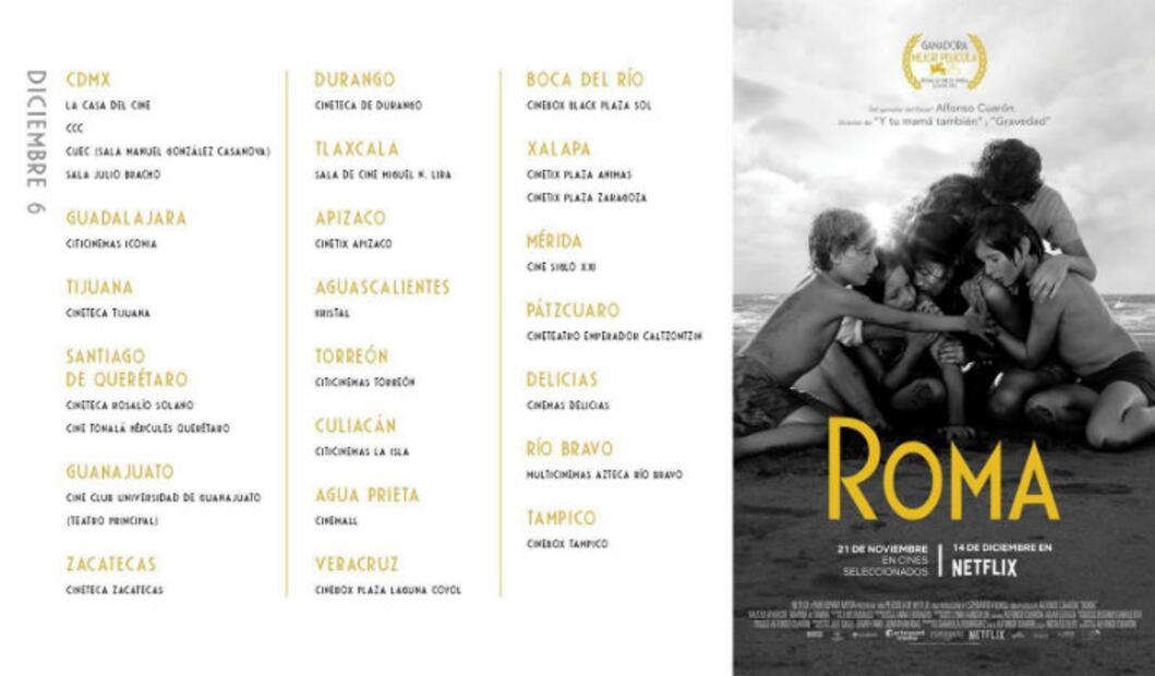 Todas las salas donde puedes ver “Roma” de Alfonso Cuarón