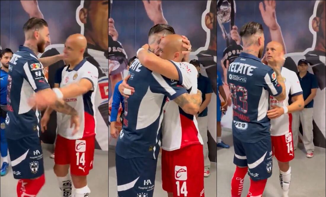 Javier Hernández y Sergio Ramos vivieron un emotivo momento antes del juego entre Rayados y Chivas. FOTO: Captura