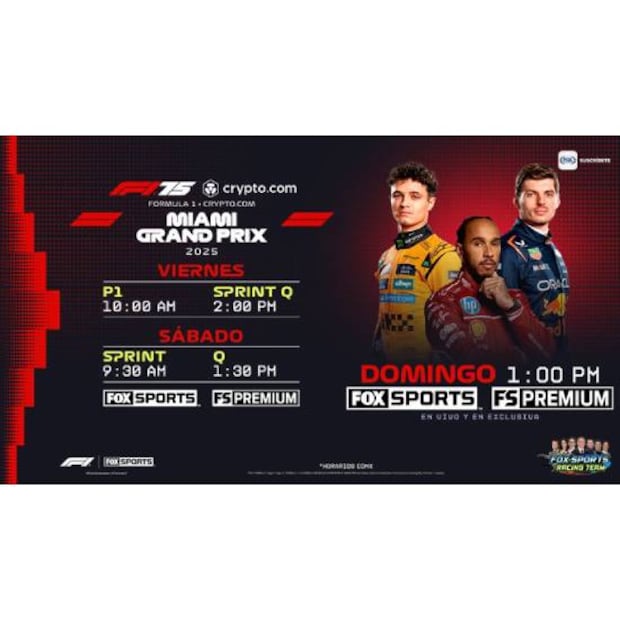 Fox Sports tiene anunciada la transmisión de la carrera del domingo en el Gran Premio de Miami de la Fórmula 1. Foto: Especial