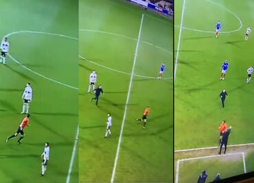 ¡A correr se ha dicho! Aficionado saltó al campo para intentar agredir al árbitro en la Tercera División inglesa