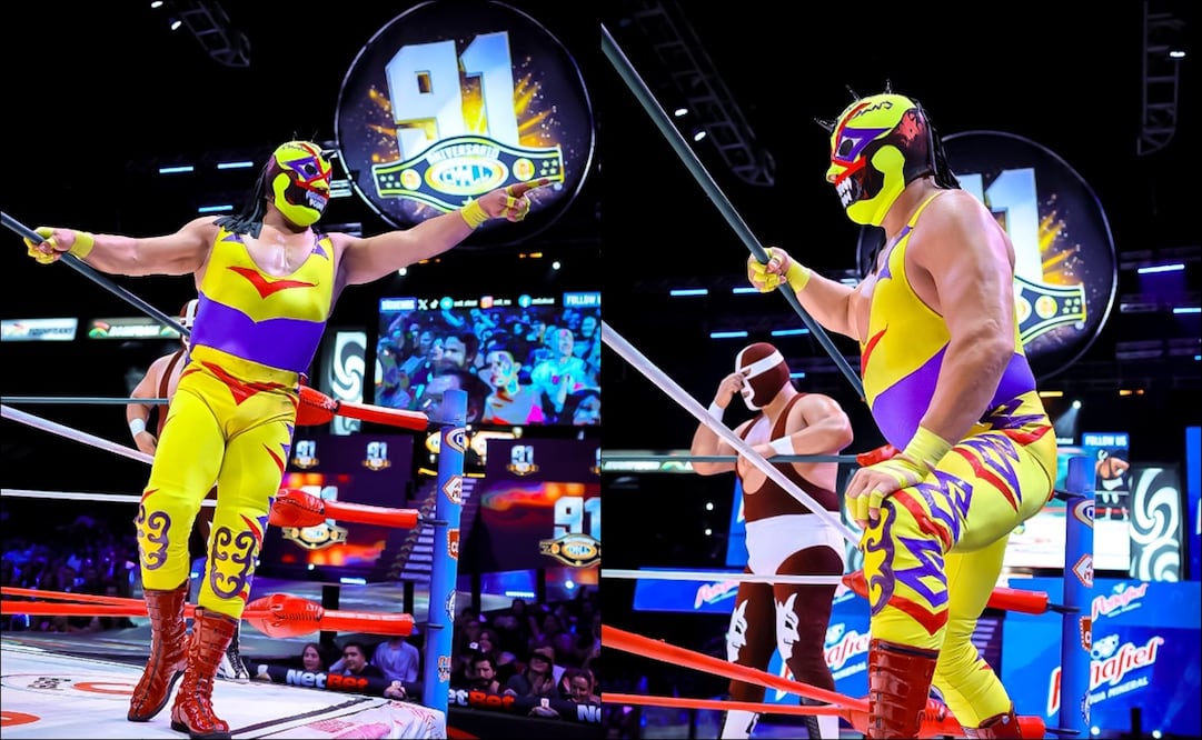 Mephisto lució un equipo combinado en homenaje al Villano V. FOTO: @CMLL_OFICIAL