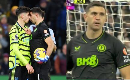 Dibu Martínez acabó con el rostro ensangrentado luego de un encontronazo con Kai Havertz