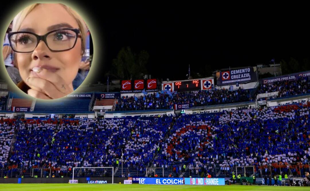 Una aficionada de La Máquina no pudo contener el llanto de la emoción al ver el mosaico de su equipo en las gradas. Foto: Especial