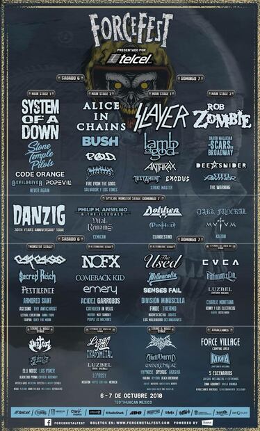 Conoce los días y escenarios en los que estará cada banda en el Force Fest