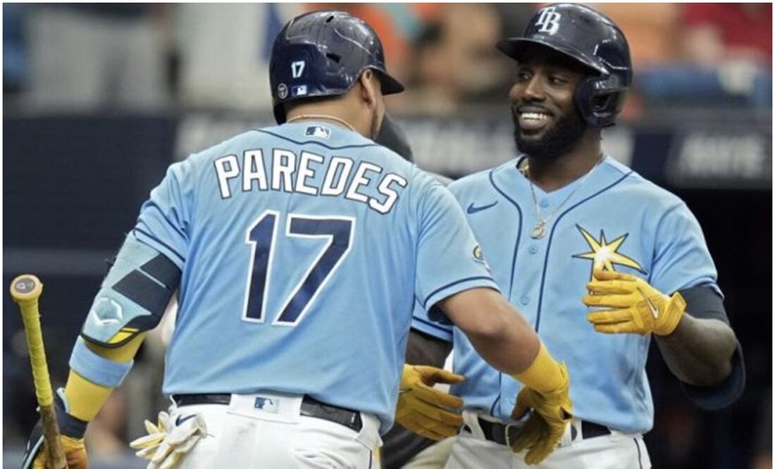 Randy Arozarena e Isaac Paredes festejando con los Rays de Tampa Bay / FOTO: AP