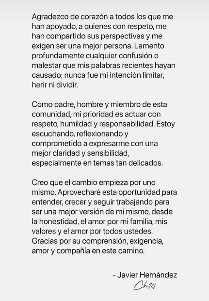 Respuesta de Javier Hernández - Foto: @ch14_ en Instagram