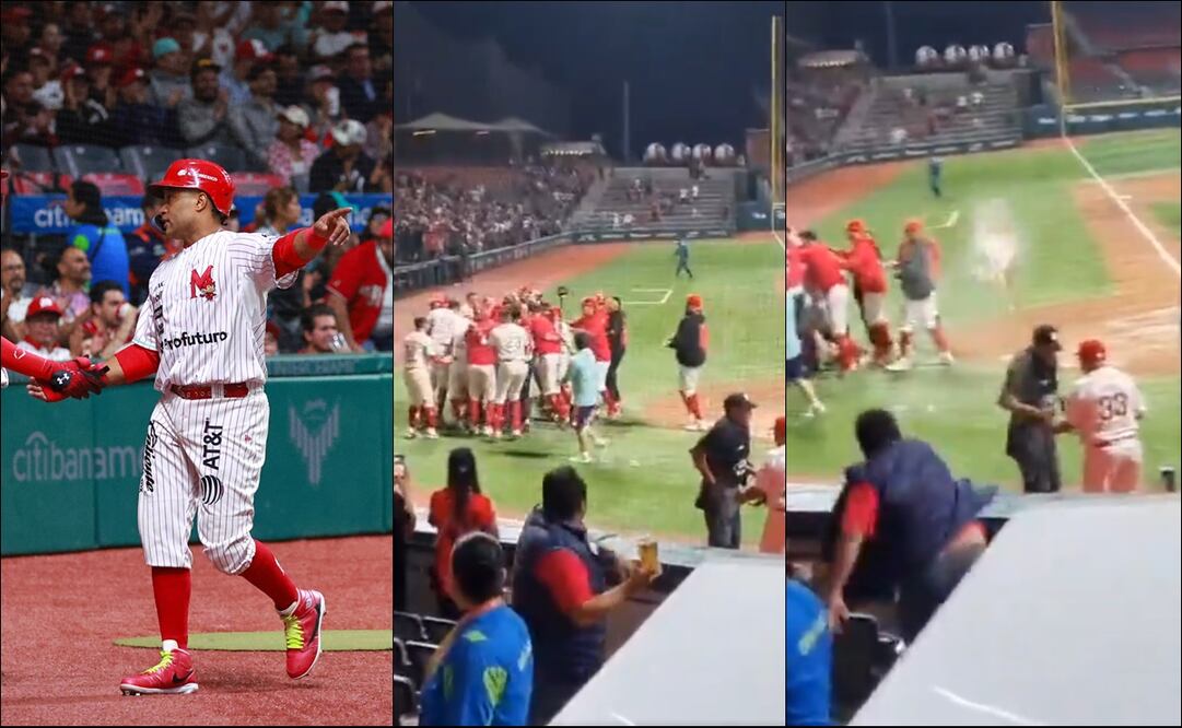 Aficionado arroja cerveza al umpire Rodolfo Pastrana. FOTOS: Imago7 / Capturas