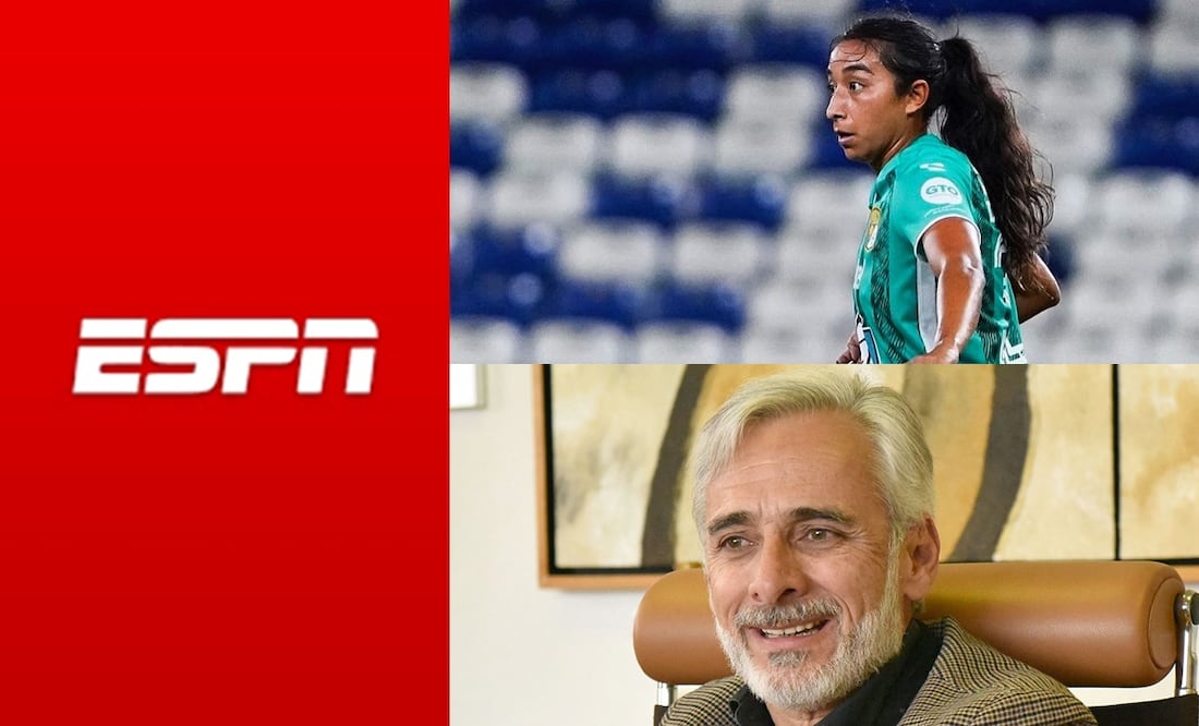 Logo ESPN, Ana Campa con León y Jesús Martínez, presidente de Grupo Pachuca / FOTOS: Especiales, Imago7 e Instagram @ana_campaa
