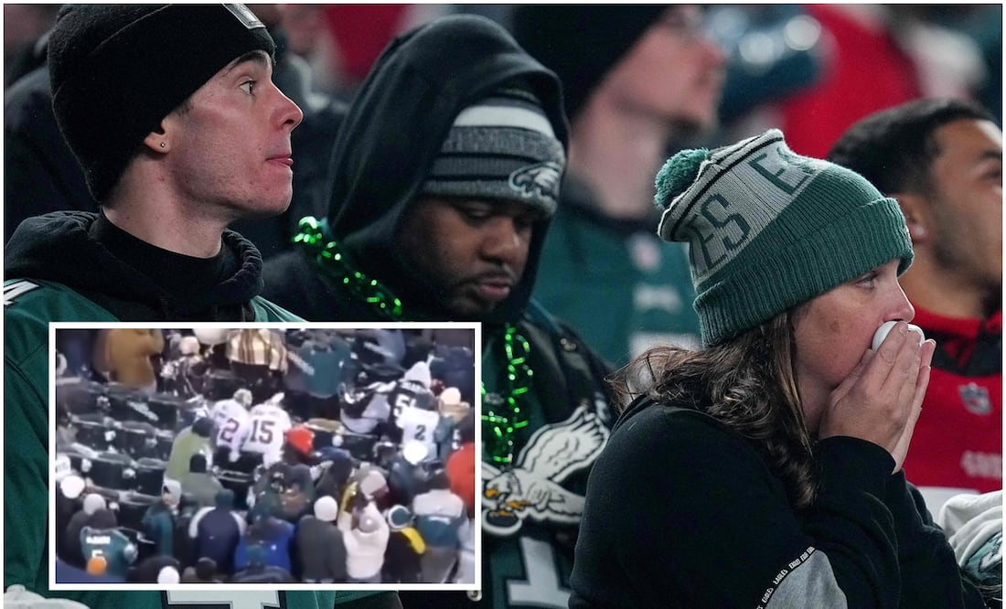 Aficionados de Philadelphia y de 49ers recibiendo bolas de nieve / FOTOS: AFP y Captura