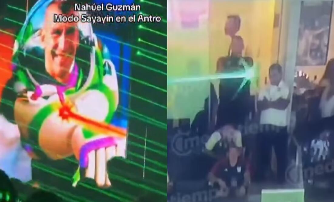 Nahuel Guzmán en un antro y apuntando con un láser a Esteban Andrada en el Clásico Regio / FOTOS: Capturas